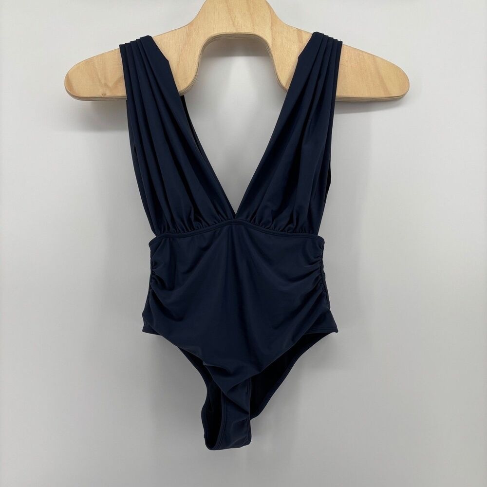 Cupshe One Piece Swimsuit Navy Blue Women Large V-Neck Ruched CAA12L4M001UU